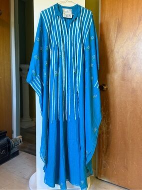 Teal Embroidered Cotton Caftan